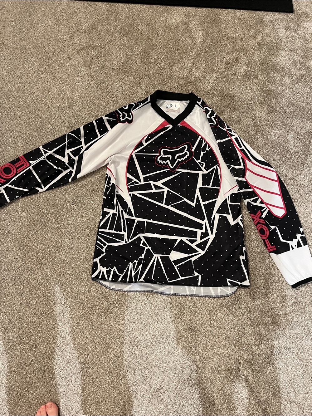 Size Large Fox Black White Motocross Jersey with Pink Trim